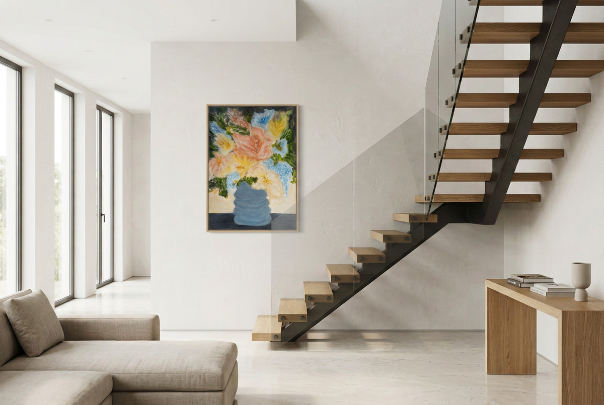 Quadro ridotto del 20% nella zona giorno con scala moderna