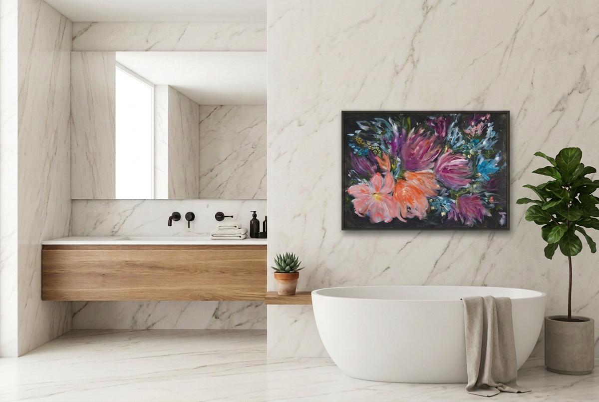 Quadro ridotto del 40% nel bagno con vasca e piante